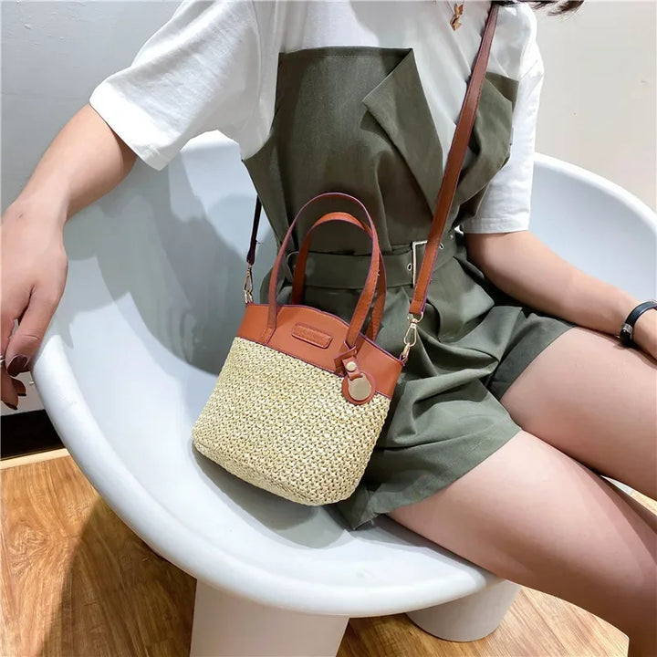 Women's shoulder bag with knitted pattern, PU patchwork and designer strap