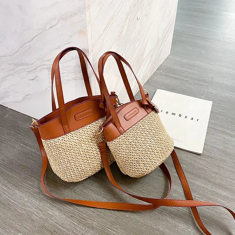 Women's shoulder bag with knitted pattern, PU patchwork and designer strap