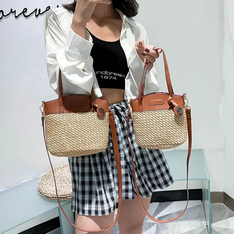Women's shoulder bag with knitted pattern, PU patchwork and designer strap