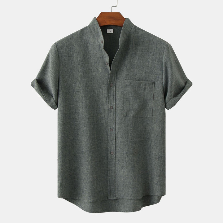 Stylish Short-Sleeve Linen Shirt for Men with Elegant Lapels