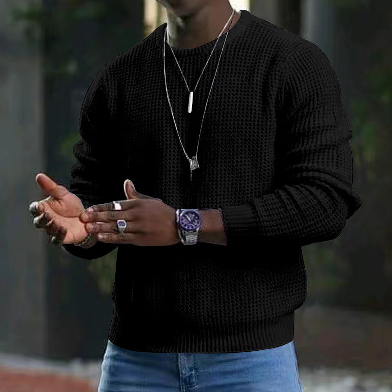 Stylish Men's Long Sleeve Knit Top with Classic Round Neckline