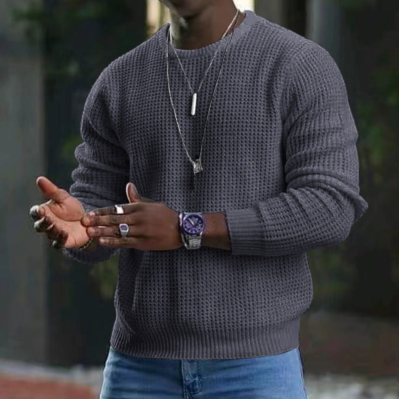 Stylish Men's Long Sleeve Knit Top with Classic Round Neckline