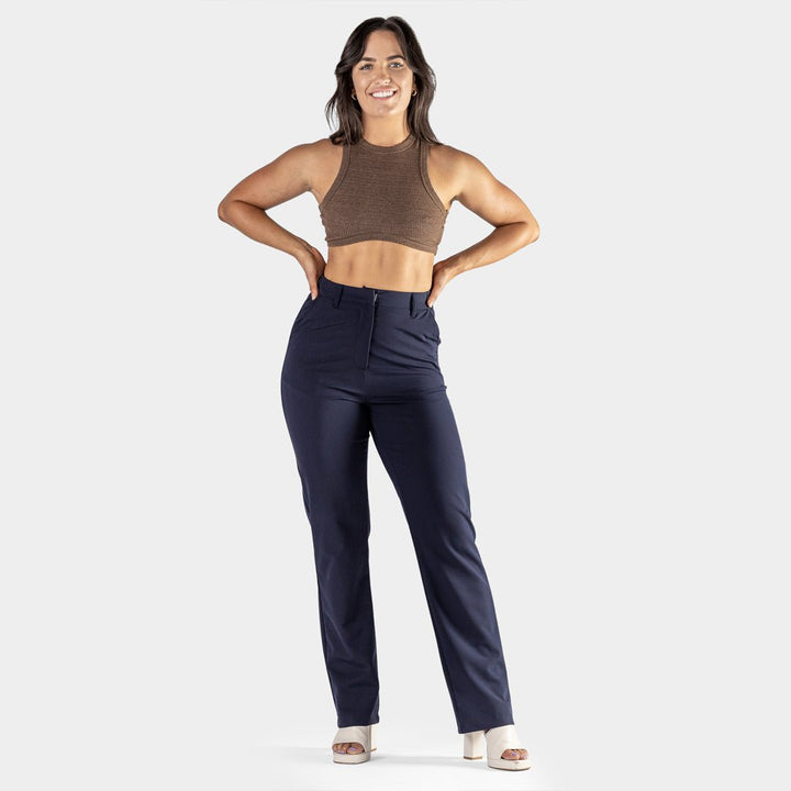 Navy Impact Straight Leg Trousers for Effortless Style