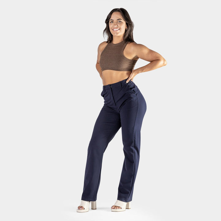 Navy Impact Straight Leg Trousers for Effortless Style