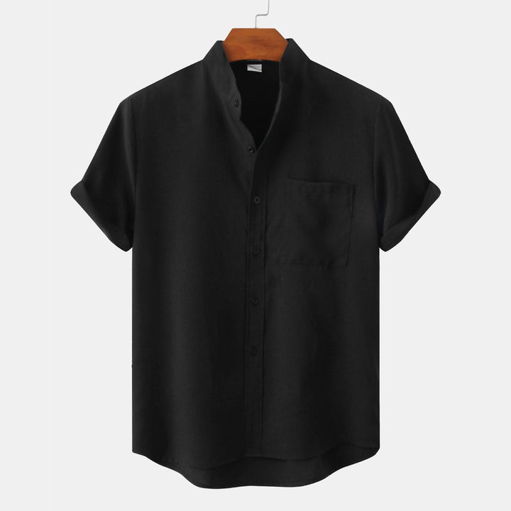 Stylish Short-Sleeve Linen Shirt for Men with Elegant Lapels