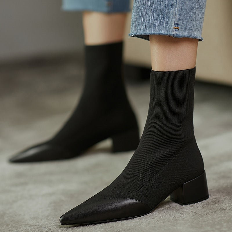 Elegant sock boots with leather accent