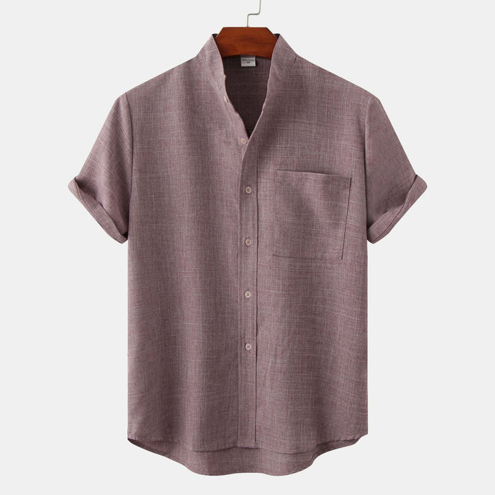 Stylish Short-Sleeve Linen Shirt for Men with Elegant Lapels