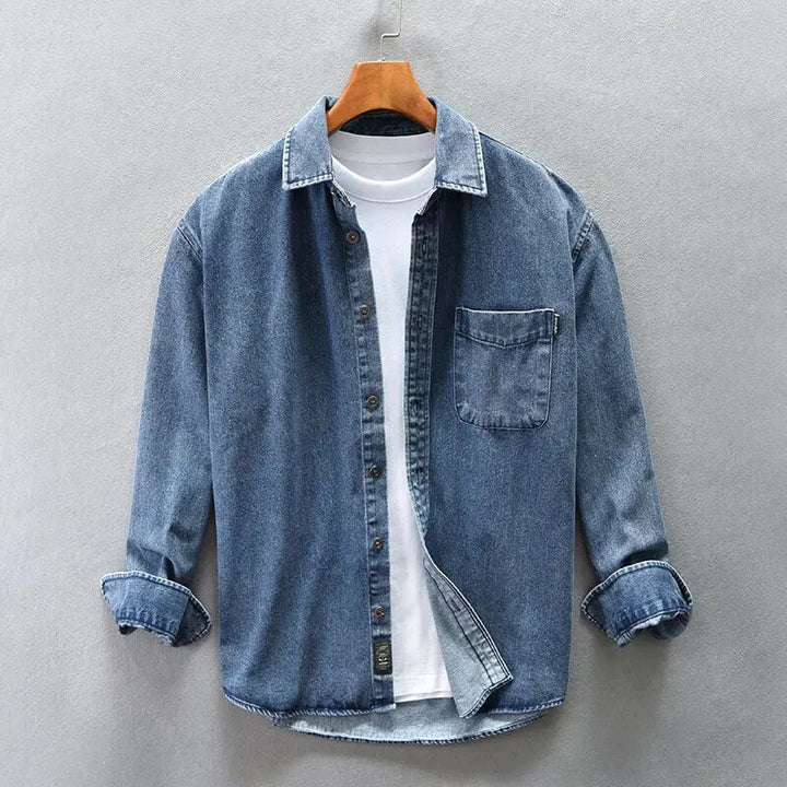 Vintage-Inspired Washed Denim Shirt for Men