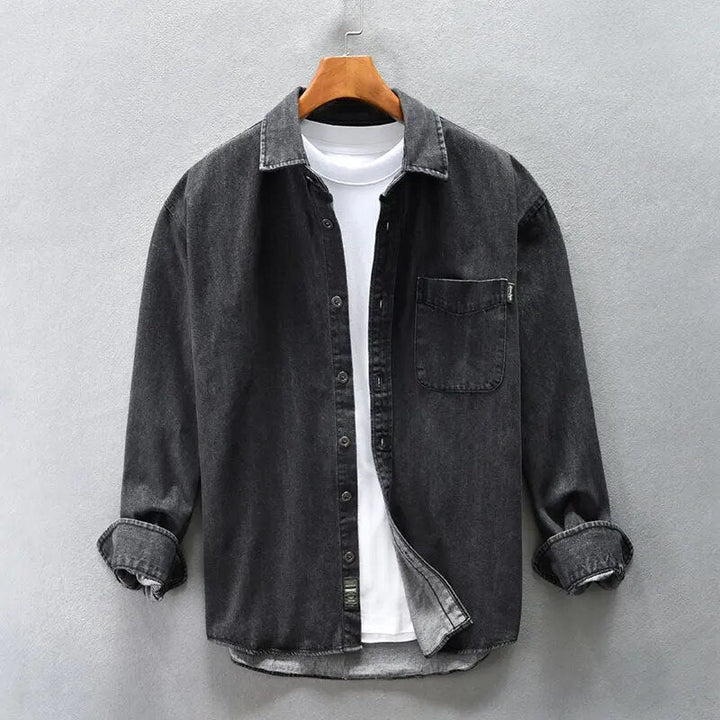 Vintage-Inspired Washed Denim Shirt for Men