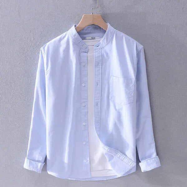 Stylish Long Sleeve Shirt for Men with Turn-up Collar and Convenient Pocket