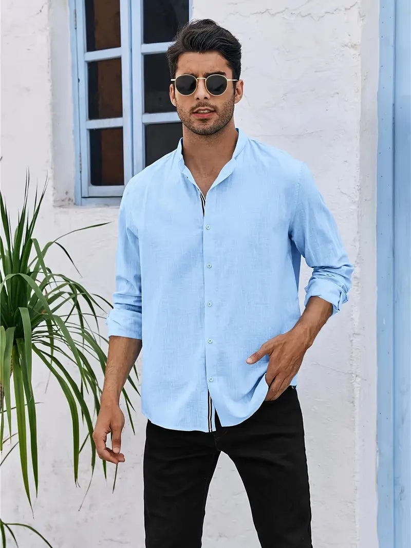 Versatile Long-Sleeve Button-Up Shirt: Stretchy, Breathable Comfort for Effortless Style