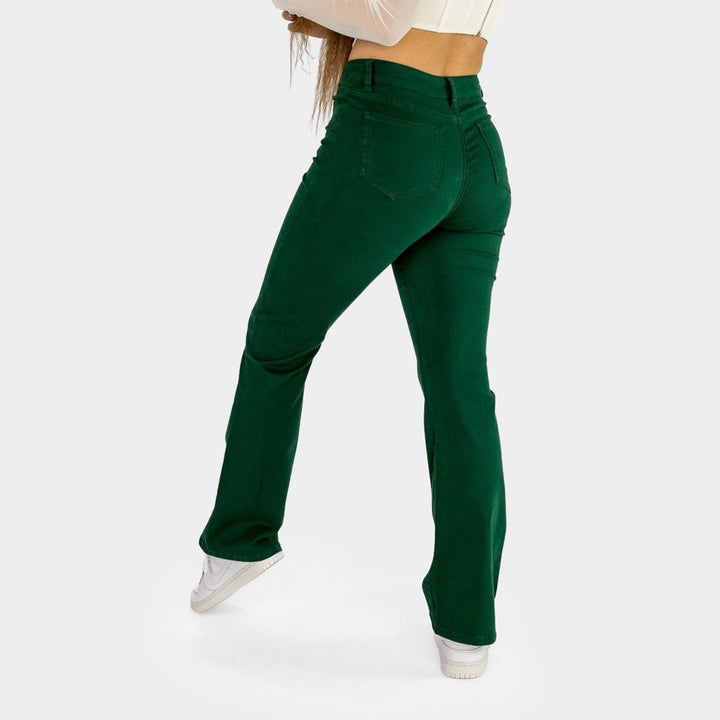 Radiant Emerald Flare Fit Jeans for a Trendy Look