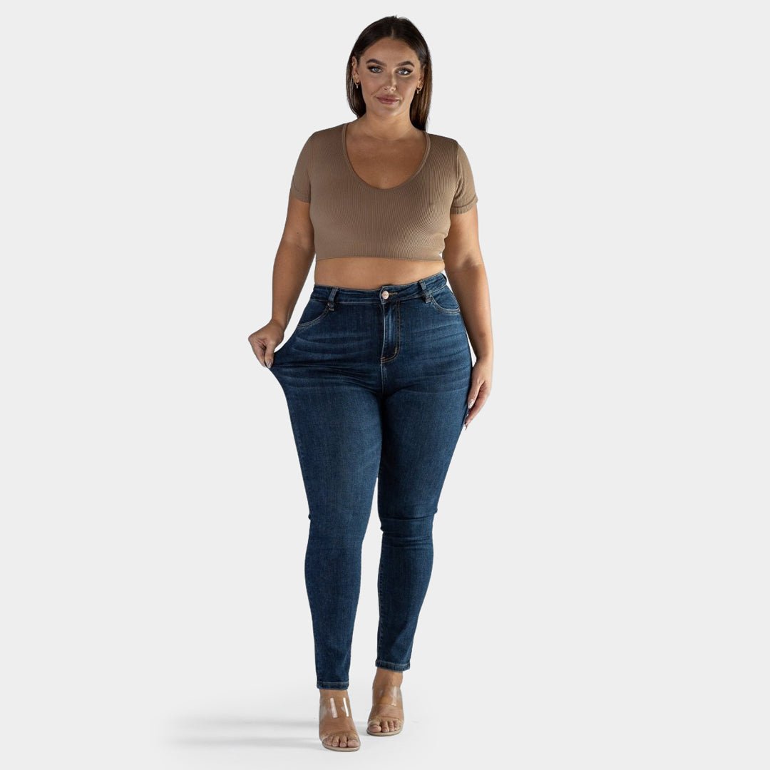 Elevate Your Style with Deep Indigo High-Waisted Skinny Jeans