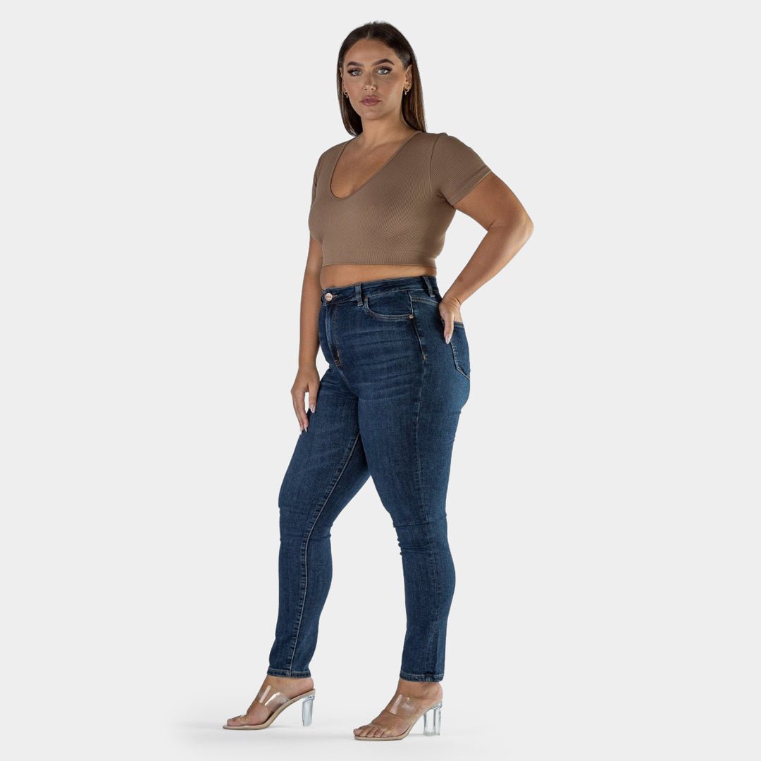 Elevate Your Style with Deep Indigo High-Waisted Skinny Jeans