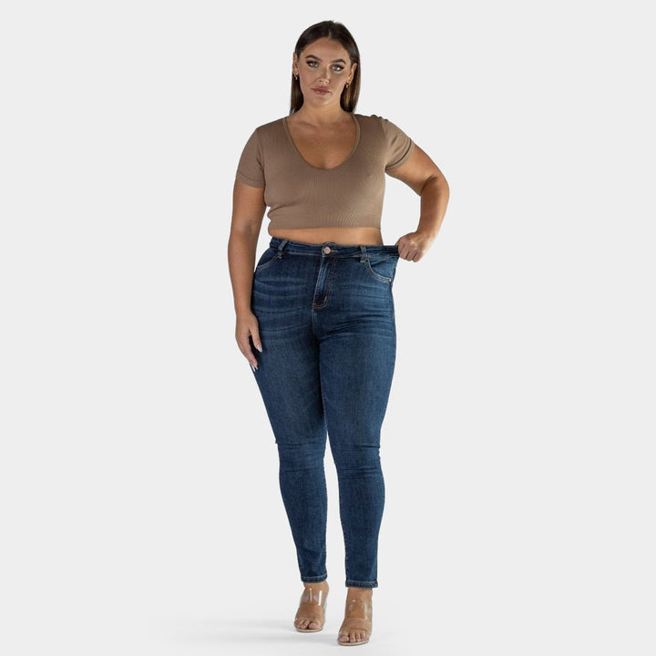 Elevate Your Style with Deep Indigo High-Waisted Skinny Jeans