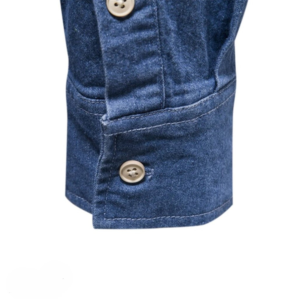 Stylish Long Sleeve Denim Shirt with Convenient Pocket