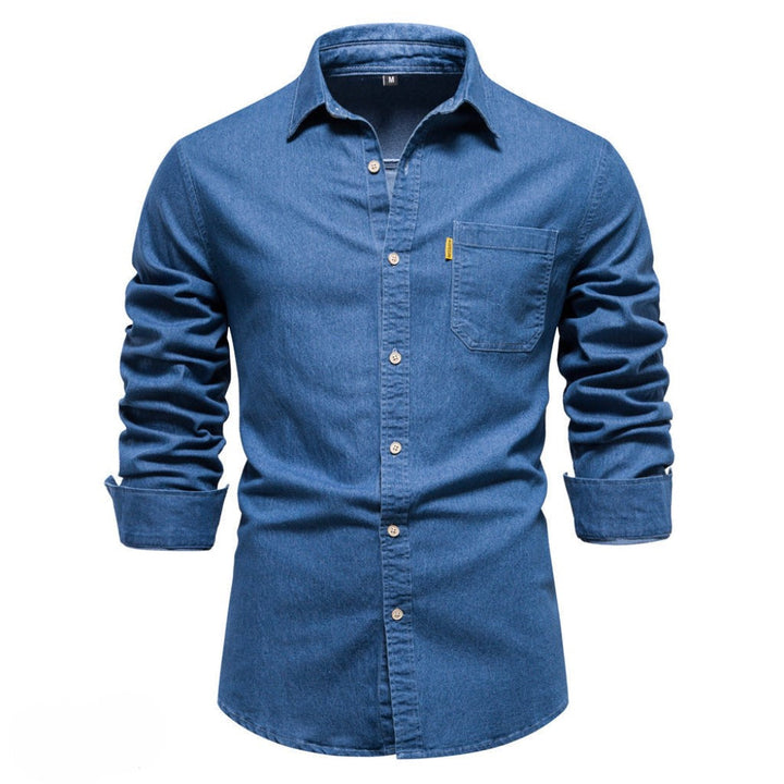 Stylish Long Sleeve Denim Shirt with Convenient Pocket