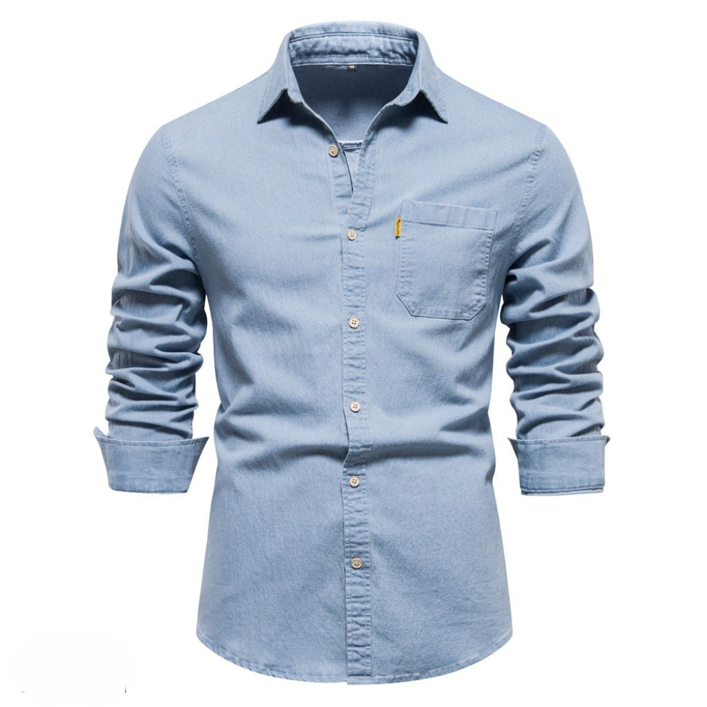 Stylish Long Sleeve Denim Shirt with Convenient Pocket