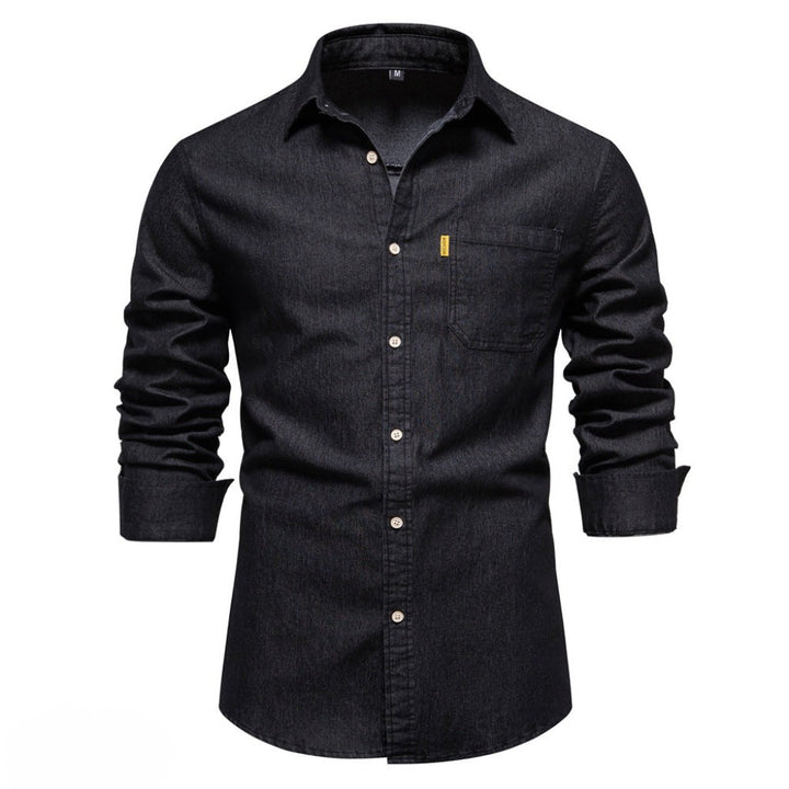 Stylish Long Sleeve Denim Shirt with Convenient Pocket