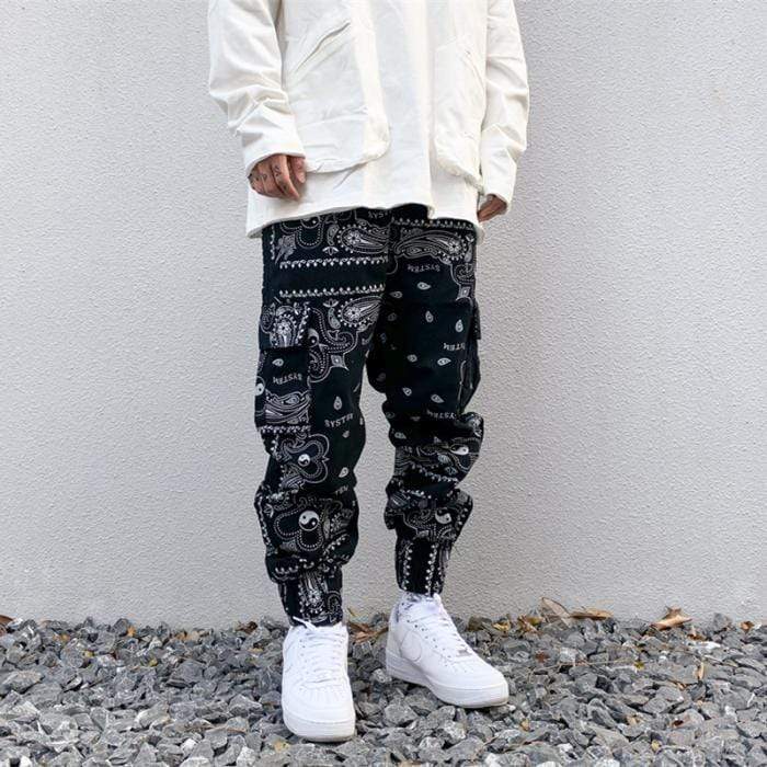 Black Paisley Cargo Pants