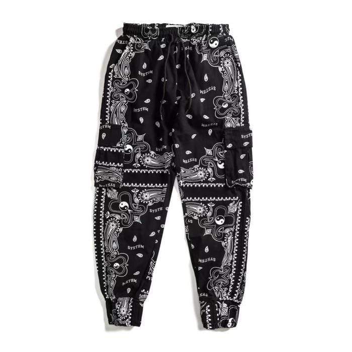 Black Paisley Cargo Pants