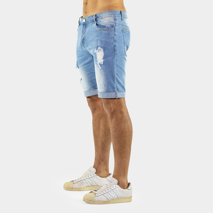 Ultra Stretch Denim Shorts - Blue Ripped