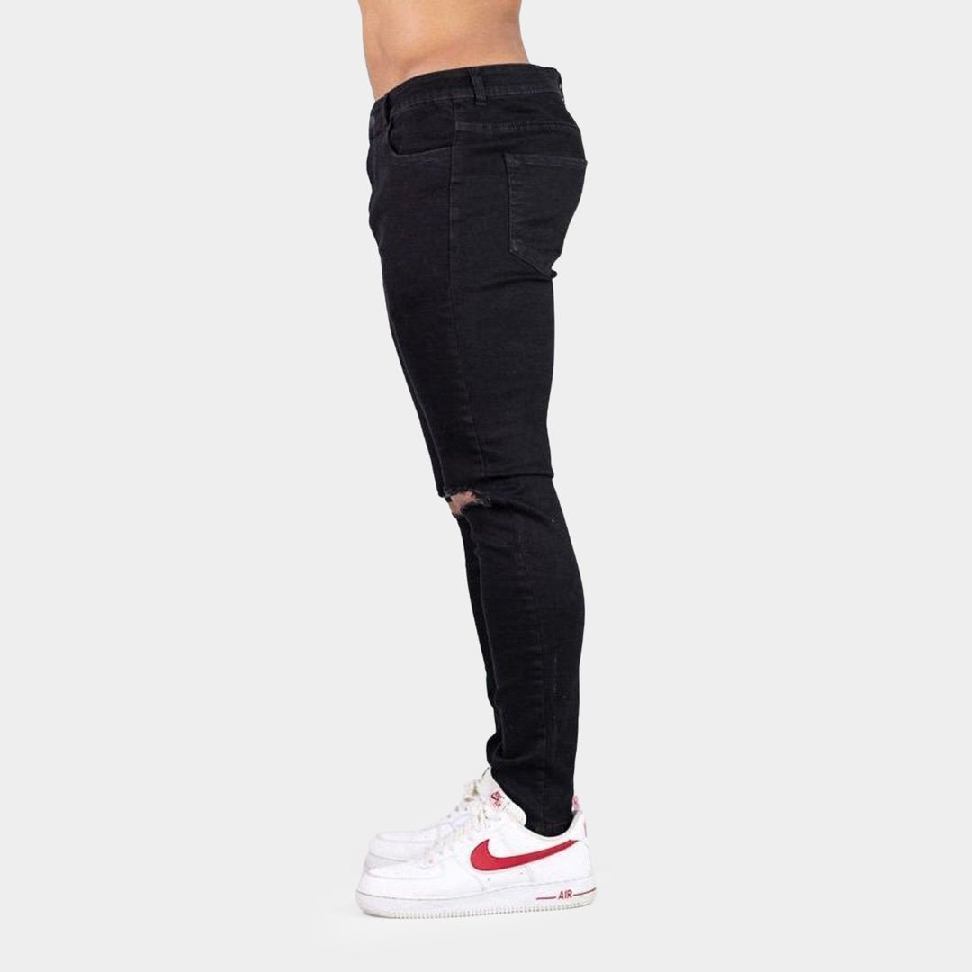 Ultra Stretch Jeans - Skinny Fit - Black Ripped Knee