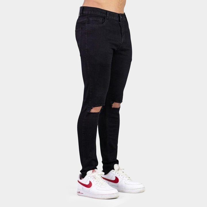 Ultra Stretch Jeans - Skinny Fit - Black Ripped Knee