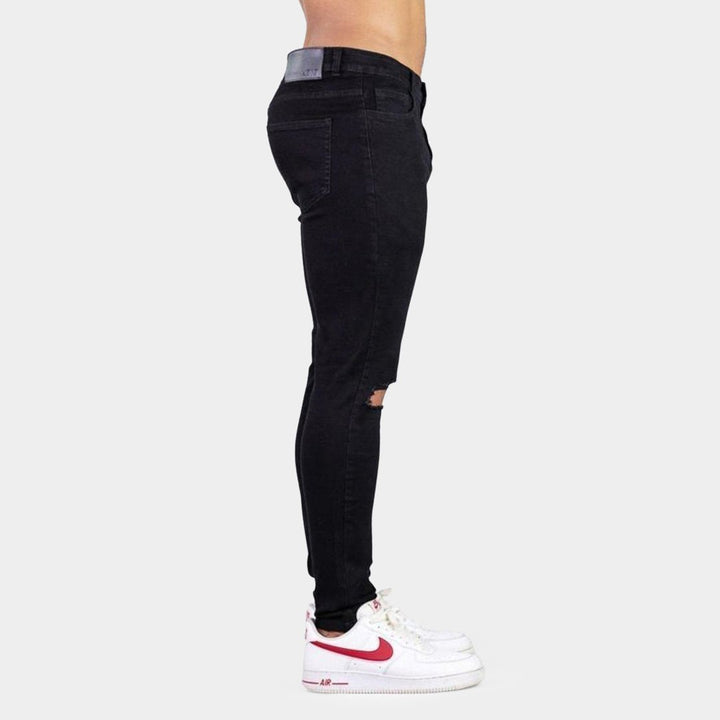 Ultra Stretch Jeans - Skinny Fit - Black Ripped Knee