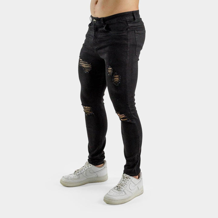 Ultra Stretch Jeans - Skinny Fit - Black Ripped & Repaired