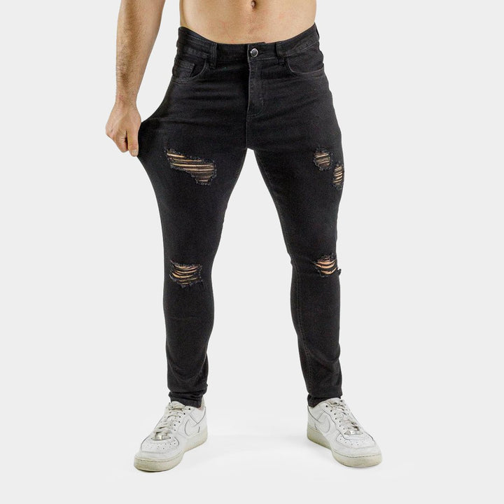 Ultra Stretch Jeans - Skinny Fit - Black Ripped & Repaired